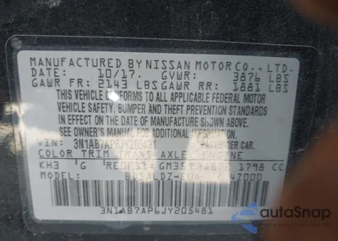 2018 Nissan Sentra Sv из США, поврежденный, VIN 3N1AB7AP6JY205481